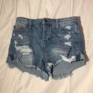 Denim blue ripped shorts